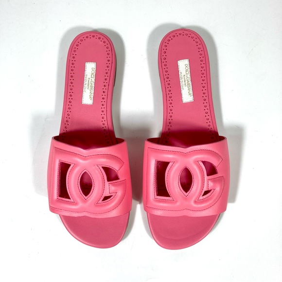 Dolce & Gabbana Other - *SOLD* Dolce & Gabbana Bambino Girl's DG Cutout Leather Slide Sandals Pink 36